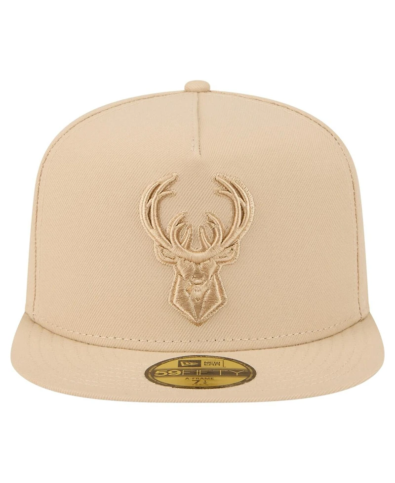 New Era Men's Khaki Milwaukee Bucks Color Pack A-Frame 59FIFTY Fitted Hat