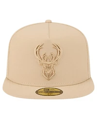 New Era Men's Khaki Milwaukee Bucks Color Pack A-Frame 59FIFTY Fitted Hat