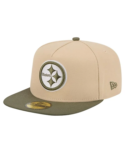 New Era Men's Beige/Olive Pittsburgh Steelers Color Pack A-Frame 59FIFTY Fitted Hat