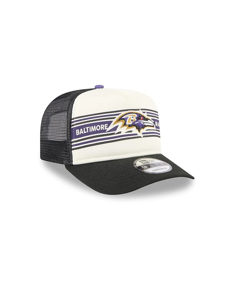 New Era Men's Cream/Black Baltimore Ravens Banner A-Frame 9FIFTY Trucker Snapback Hat