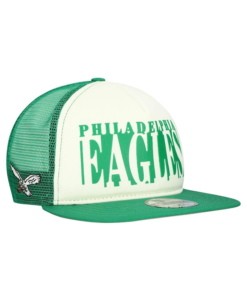 New Era Men's Cream/Kelly Green Philadelphia Eagles Throwback Cutout A-Frame 9FIFTY Snapback Hat