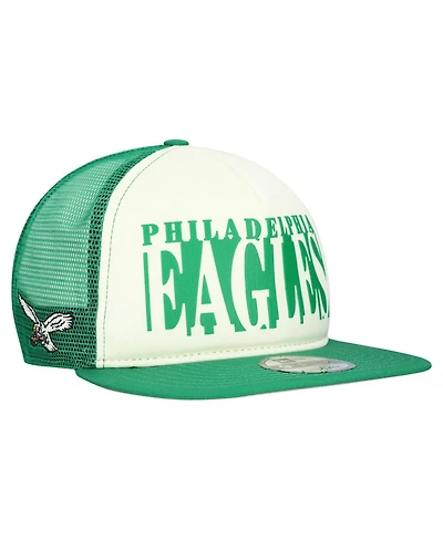 New Era Men's Cream/Kelly Green Philadelphia Eagles Throwback Cutout A-Frame 9FIFTY Snapback Hat