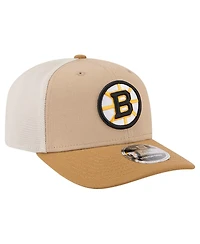 New Era Men's Tan/Light Brown Boston Bruins Two-Tone Trucker 9SEVENTY Stretch Snap Adjustable Hat