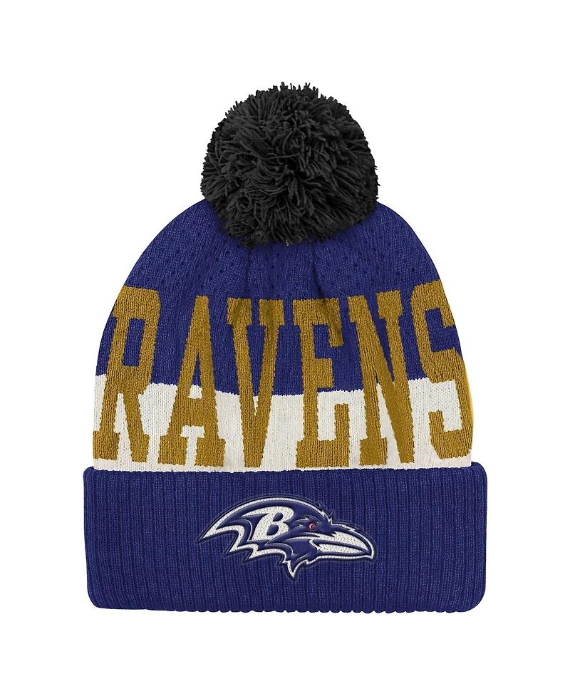 Outerstuff Big Boys and Girls Purple Baltimore Ravens Modern Fan Cuffed with Pom Knit Hat