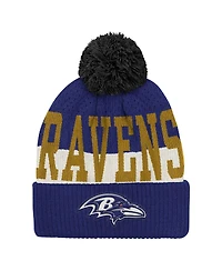 Outerstuff Big Boys and Girls Purple Baltimore Ravens Modern Fan Cuffed with Pom Knit Hat