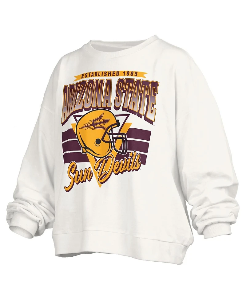 Pressbox Women's White Arizona State Sun Devils Oversized Janice Retro Waist-Length Pullover Sweatshirt