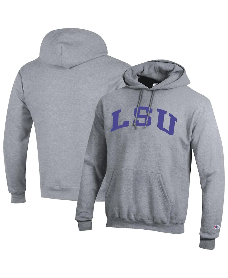 Champion Men's Heather Gray Lsu Tigers Basic Arch Fleece Pullover Hoodie