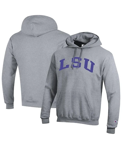 Champion Men's Heather Gray Lsu Tigers Basic Arch Fleece Pullover Hoodie
