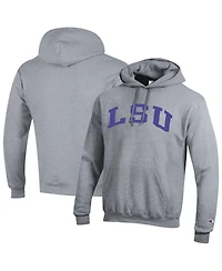 Champion Men's Heather Gray Lsu Tigers Basic Arch Fleece Pullover Hoodie