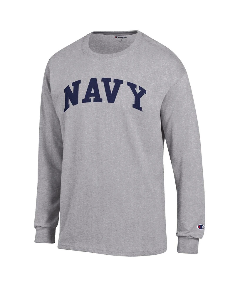 Champion Men's Heather Gray Navy Midshipmen Basic Arch Long Sleeve T-Shirt
