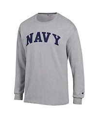 Champion Men's Heather Gray Navy Midshipmen Basic Arch Long Sleeve T-Shirt