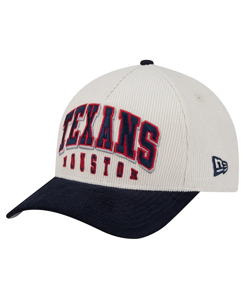 New Era Men's Cream/Navy Houston Texans Two-Tone Sided Corduroy 9FORTY A-Frame Adjustable Hat