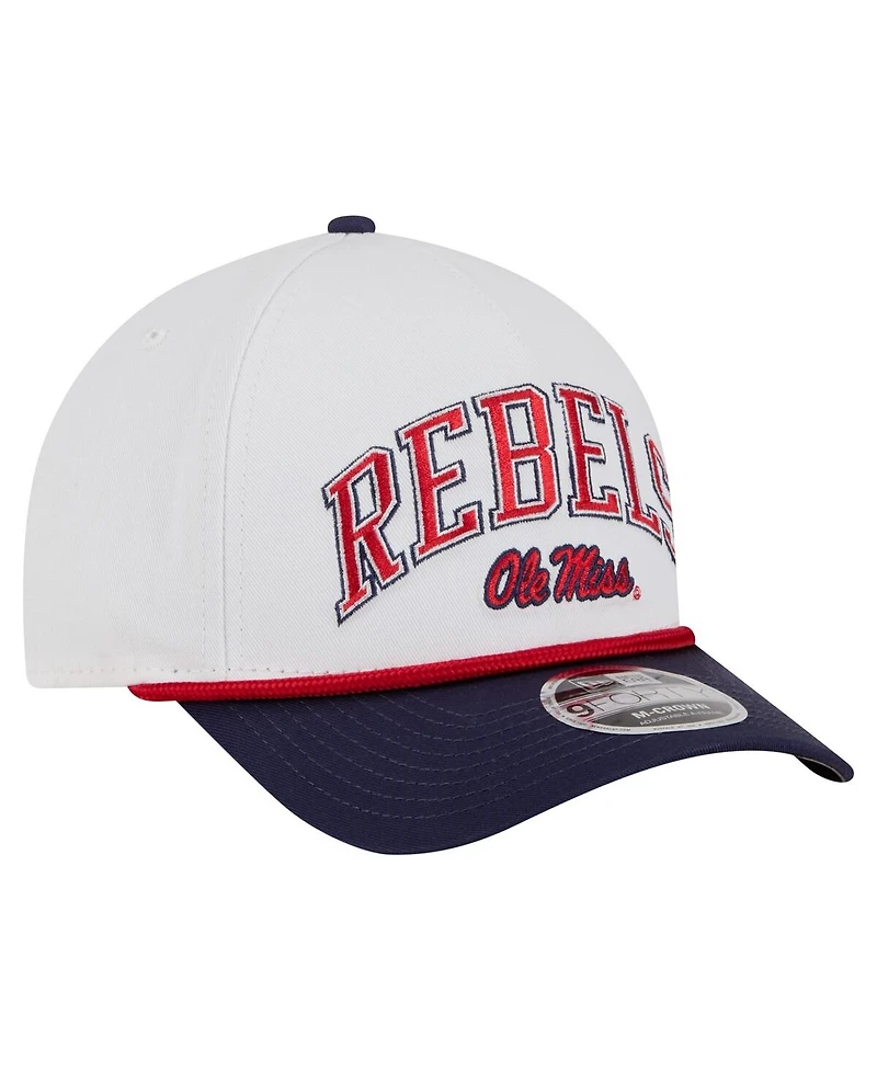 New Era Men's White/Navy Ole Miss Rebels Arch Two-Tone Rope 9FORTY A-Frame M-Crown Adjustable Hat