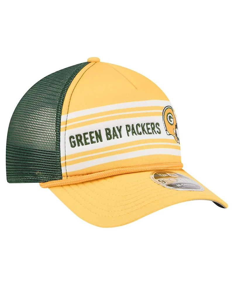New Era Men's Gold Green Bay Packers Linear A-Frame 9FORTY Adjustable Hat