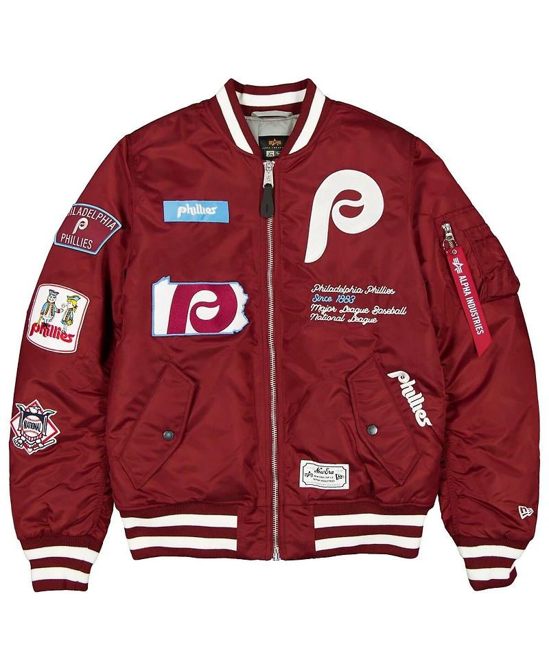 New Era Men's Maroon Philadelphia Phillies Full-Zip Bomber Jacket