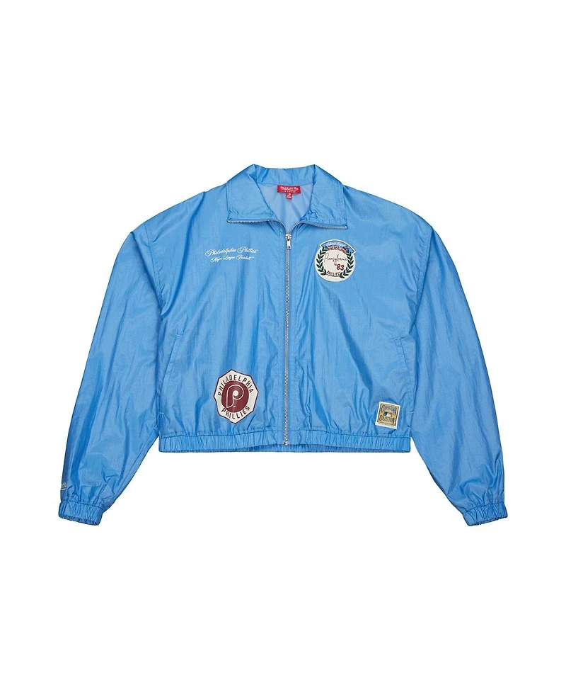 Mitchell & Ness Women's Blue Philadelphia Phillies Nylon Cropped Full-Zip Jacket