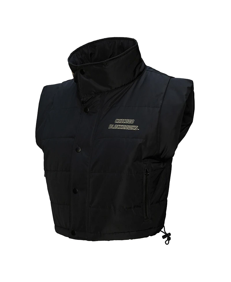 Mitchell & Ness Women's Black Chicago Blackhawks Cropped Full-Zip Puffer Vest
