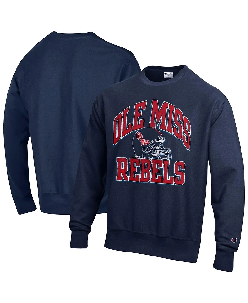 Champion Men's Navy Ole Miss Rebels Vault Late Night Reverse Weave Pullover Sweatshirt