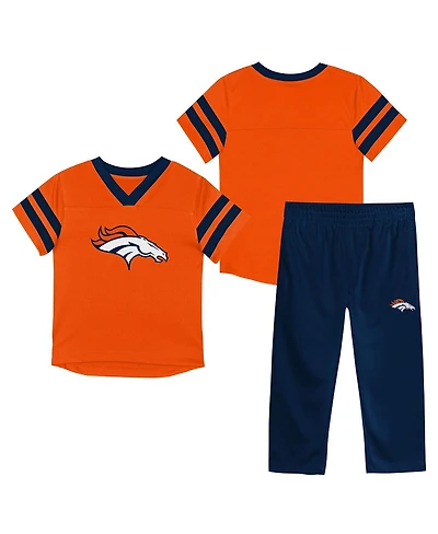 Outerstuff Toddler 2-Piece Orange/Navy Denver Broncos Red Zone V-Neck T-Shirt and Pants Set