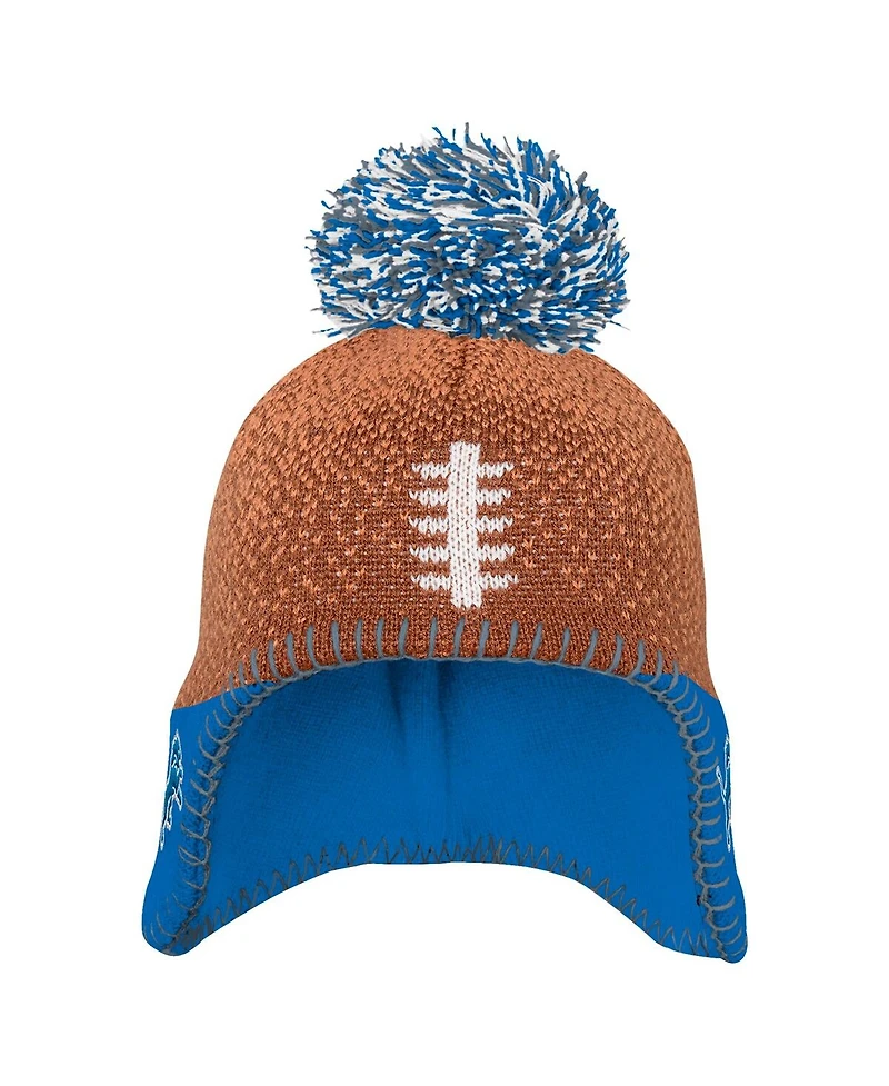 Outerstuff Baby Boys and Girls Brown Detroit Lions Football Head Knit with Pom Hat