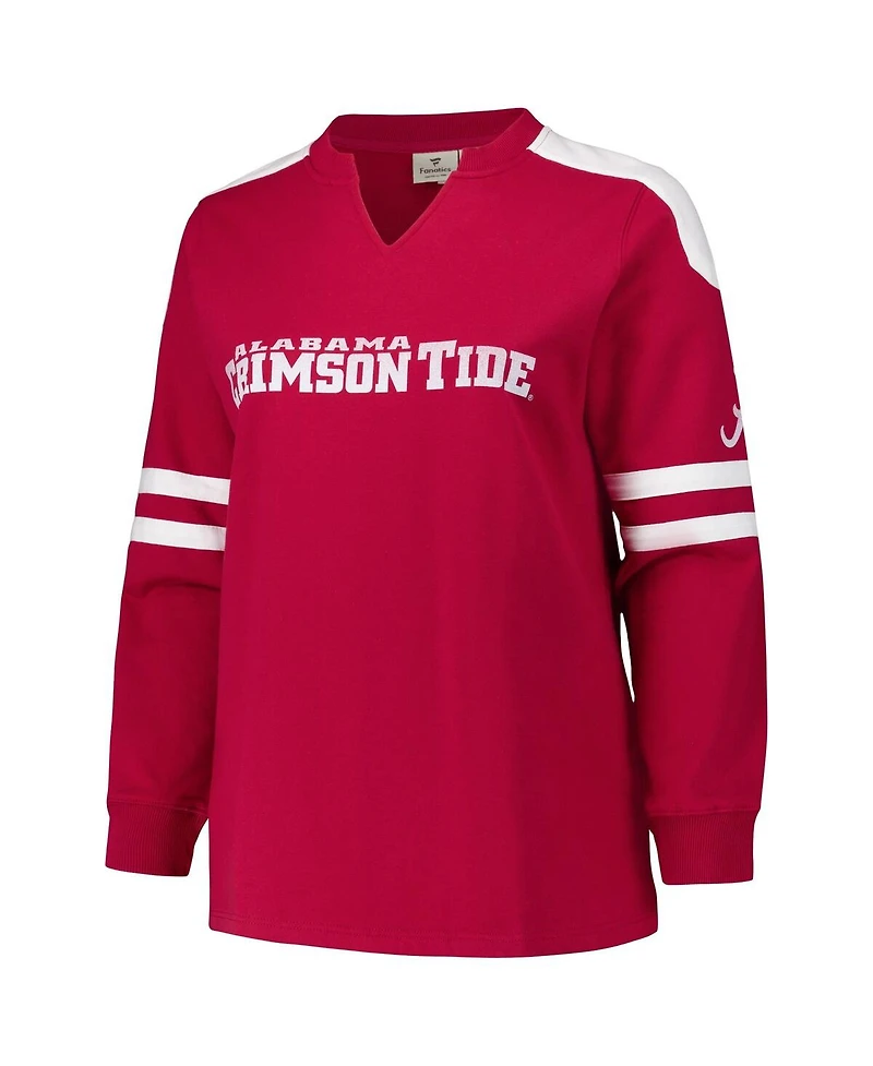 Fanatics Women's Crimson Alabama Tide Plus Contrast Sleeve Fleece Pullover Sweatshirt