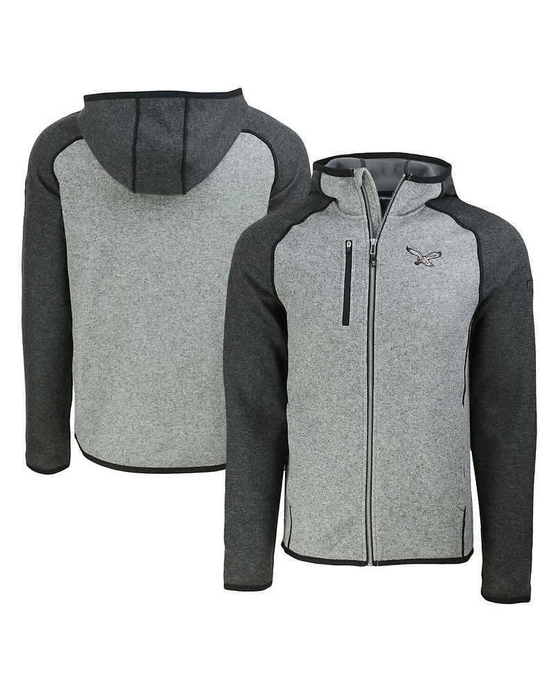 Cutter & Buck Men's Heather Gray/Heather Charcoal Philadelphia Eagles Throwback Mainsail Sweater-Knit Full-Zip Hoodie