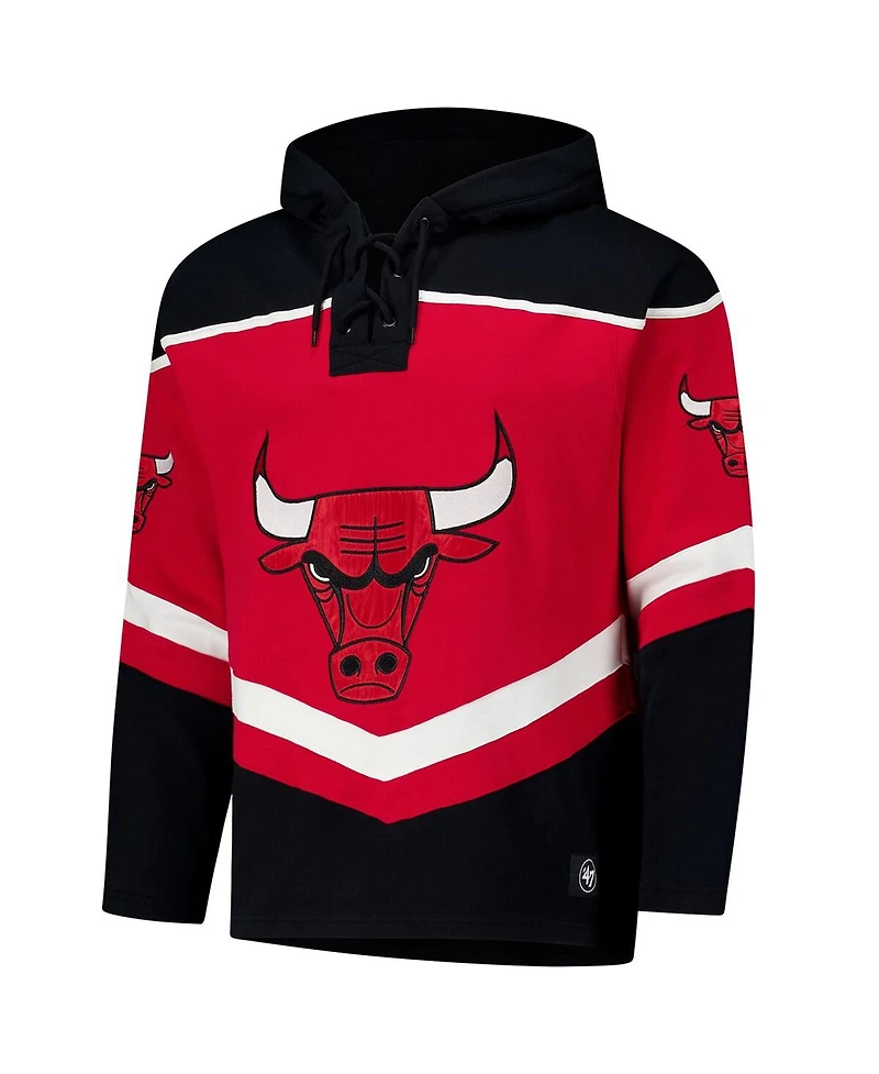 '47 Brand Men's Red Chicago Bulls Oversized Tri-Satin Layup Lacer Pullover Hoodie