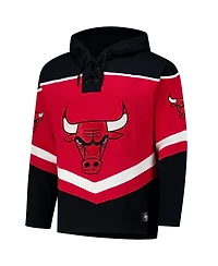 '47 Brand Men's Red Chicago Bulls Oversized Tri-Satin Layup Lacer Pullover Hoodie