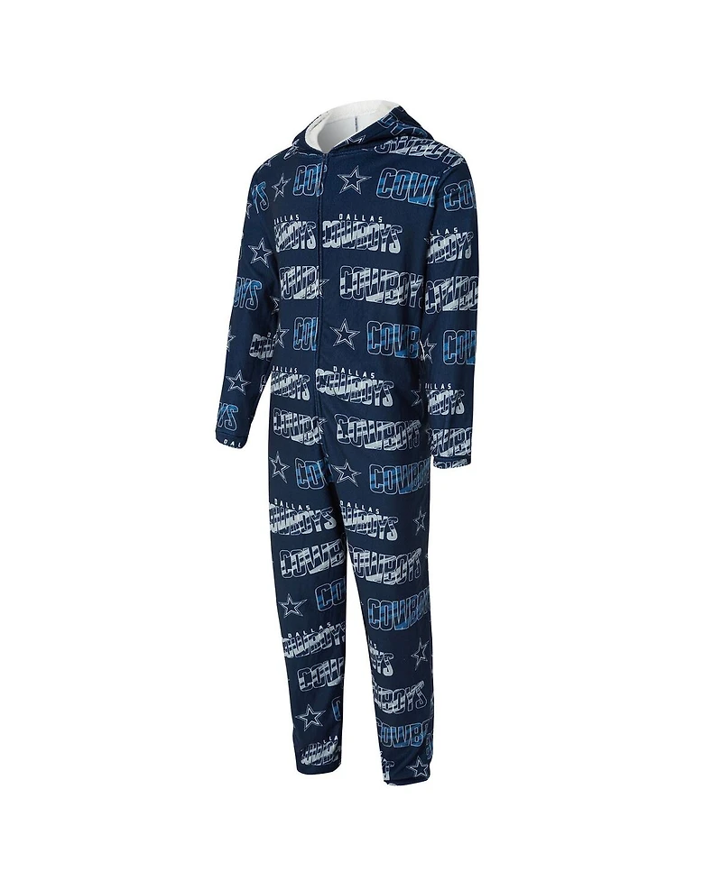 Concepts Sport Men's Navy Dallas Cowboys Shuffle All-Over-Print Microfleece Full-Zip Union Suit