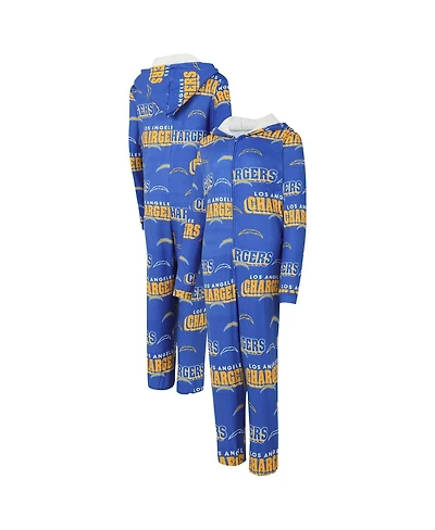 Concepts Sport Women's Powder Blue Los Angeles Chargers Roadway Allover Print Microfleece Full-Zip Union Suit