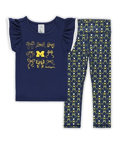 ZooZatz Girls Toddler 2-Piece Navy Michigan Wolverines Tri-Blend Bow Legging and Shirt Set