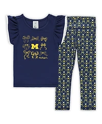 ZooZatz Girls Toddler 2-Piece Navy Michigan Wolverines Tri-Blend Bow Legging and Shirt Set