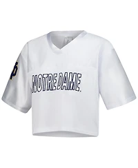 ZooZatz Women's White Notre Dame Fighting Irish Mesh Cropped V-Neck T-Shirt