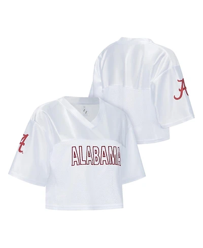 ZooZatz Women's White Alabama Crimson Tide Mesh Cropped V-Neck T-Shirt