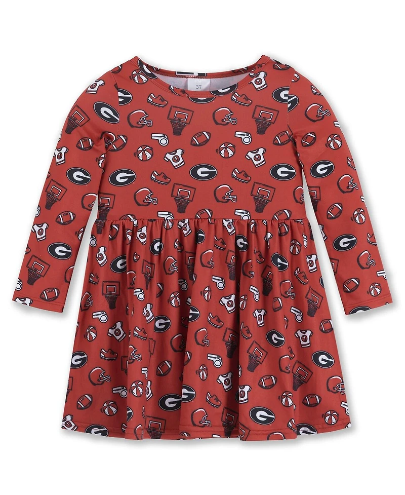 ZooZatz Girls Toddler Red Georgia Bulldogs All-Over Print Football Dress