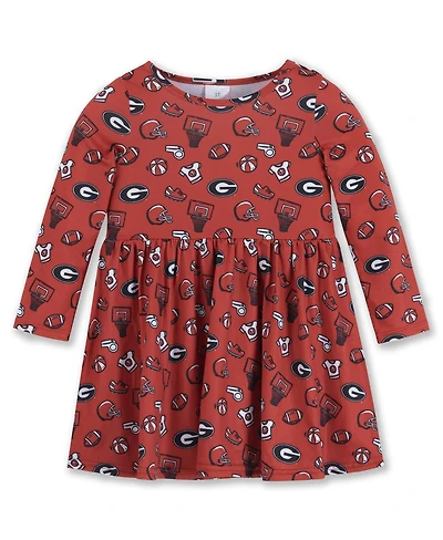 ZooZatz Girls Toddler Red Georgia Bulldogs All-Over Print Football Dress
