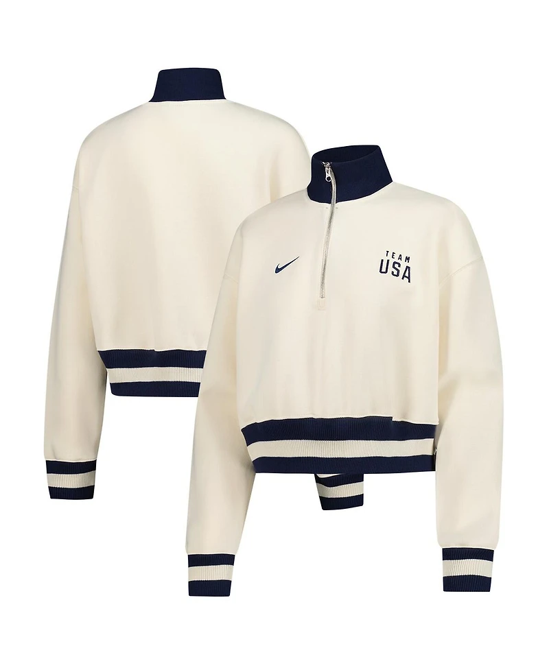 Nike Women's Cream Team Usa Phoenix Fleece Half-Zip Sweatshirt