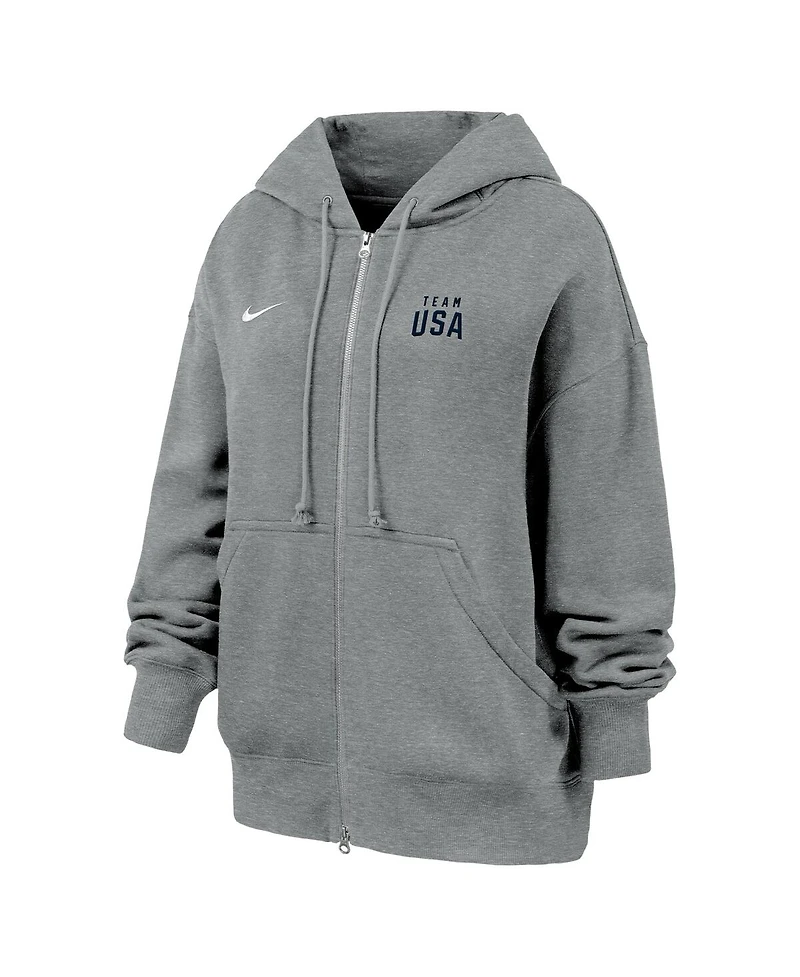 Nike Women's Heather Gray Team Usa Phoenix Fleece Full-Zip Hoodie