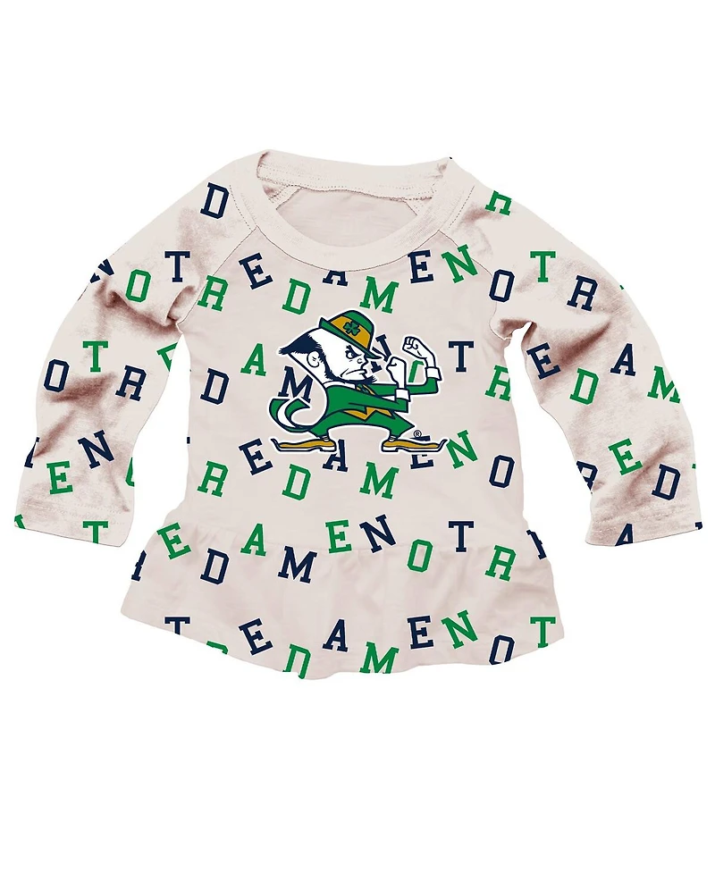 Wes & Willy Girls Toddler 2-Piece Oatmeal Notre Dame Fighting Irish Ruffle Raglan Long Sleeve T-Shirt and Leggings Set