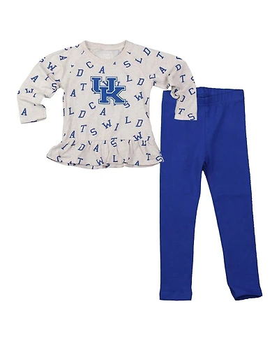 Wes & Willy Baby Girls Oatmeal Kentucky Wildcats Ruffle Raglan Long Sleeve T-Shirt and Leggings Set
