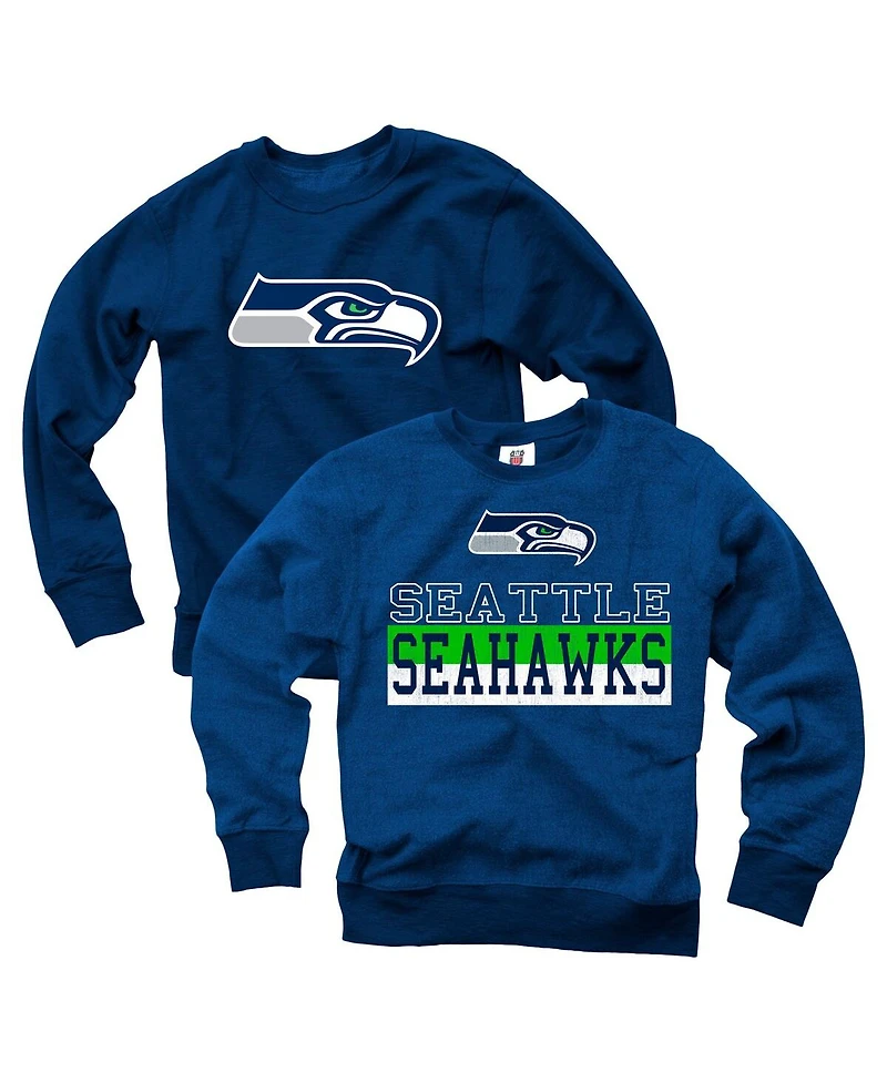 Wes & Willy Big Boys and Girls College Navy Seattle Seahawks Reversible Fleece Pullover Sweatshirt