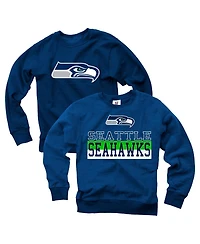 Wes & Willy Big Boys and Girls College Navy Seattle Seahawks Reversible Fleece Pullover Sweatshirt