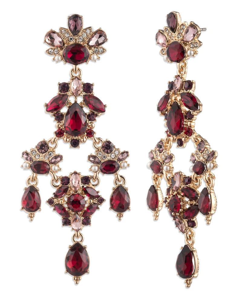 Marchesa Imitation Pearl Multi Stone Gold-Tone Red Drama Chandelier Earrings