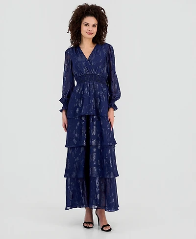 Anne Klein Women's Smocked-Trim Tiered Maxi Dress