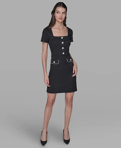 Karl Lagerfeld Paris Women's Embellished Knit Tweed A-line Dress