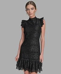 Bcbg Women's Floral Lace Ruffle Hem Shift Dress
