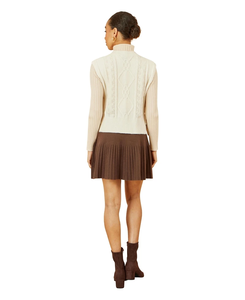Yumi Women's Floral Cable Knit Side Tie Pullover