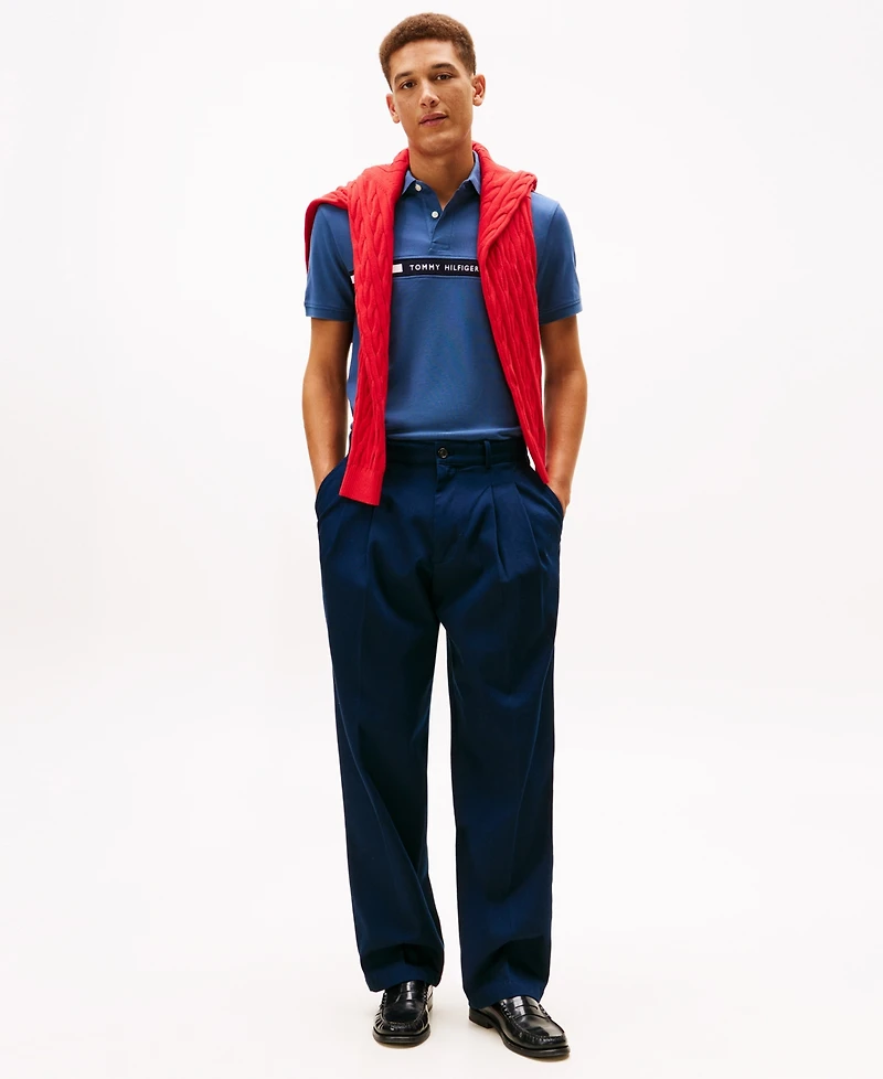 Tommy Hilfiger Men's Short Sleeve Embroidered Chest Stripe Polo Shirt