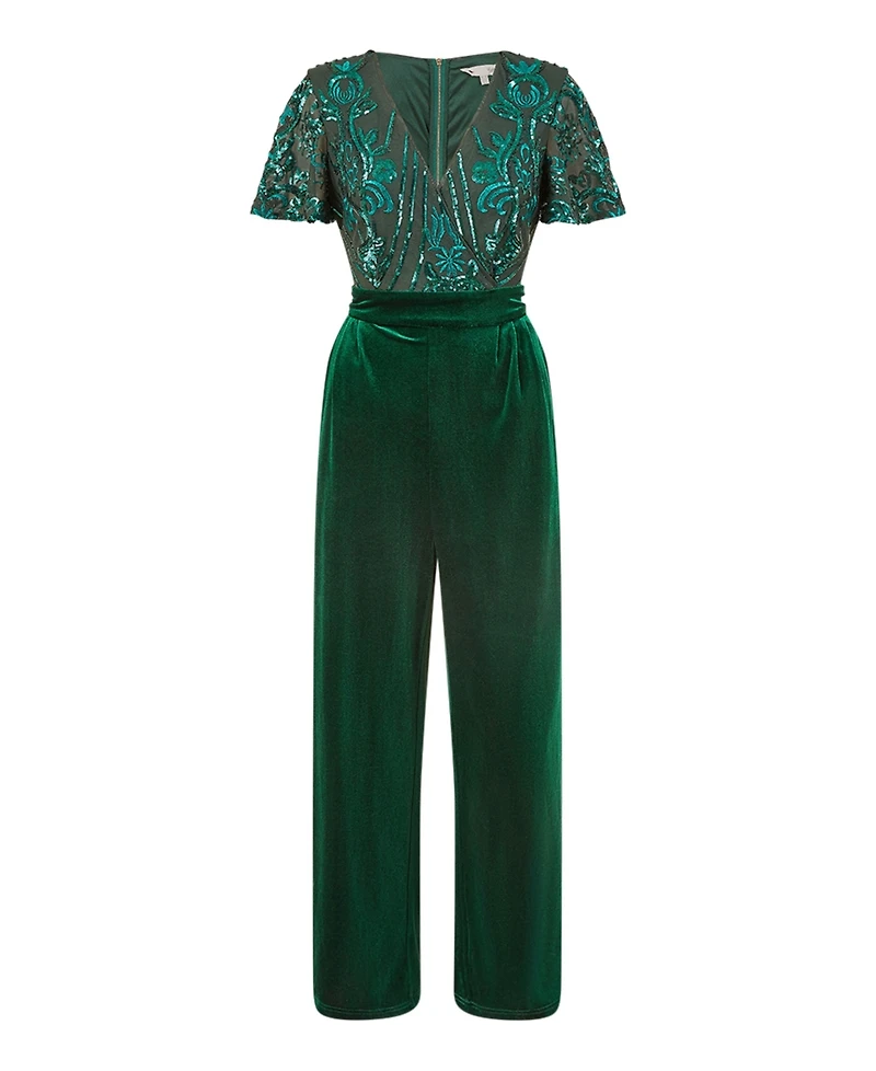 Yumi Women's Wrap Sequin Embellished Velvet Jumpsuit