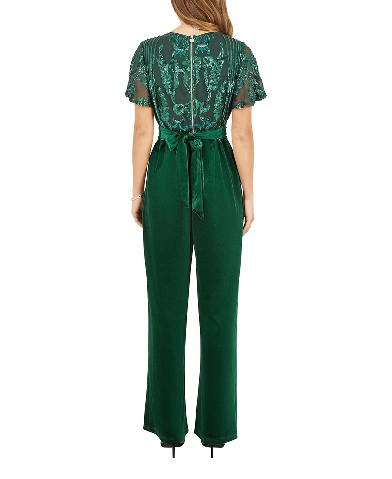 Yumi Women's Wrap Sequin Embellished Velvet Jumpsuit